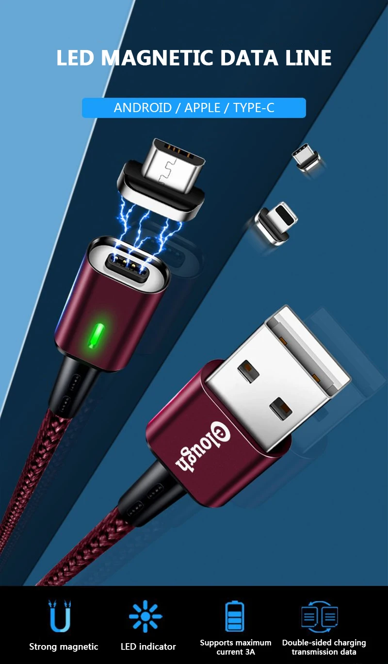 1 м 3 А USB Магнитный зарядный кабель для iPhone usb type c Micro USB 3 в 1 Магнитный зарядный кабель для iPhone X XR 8 7 6