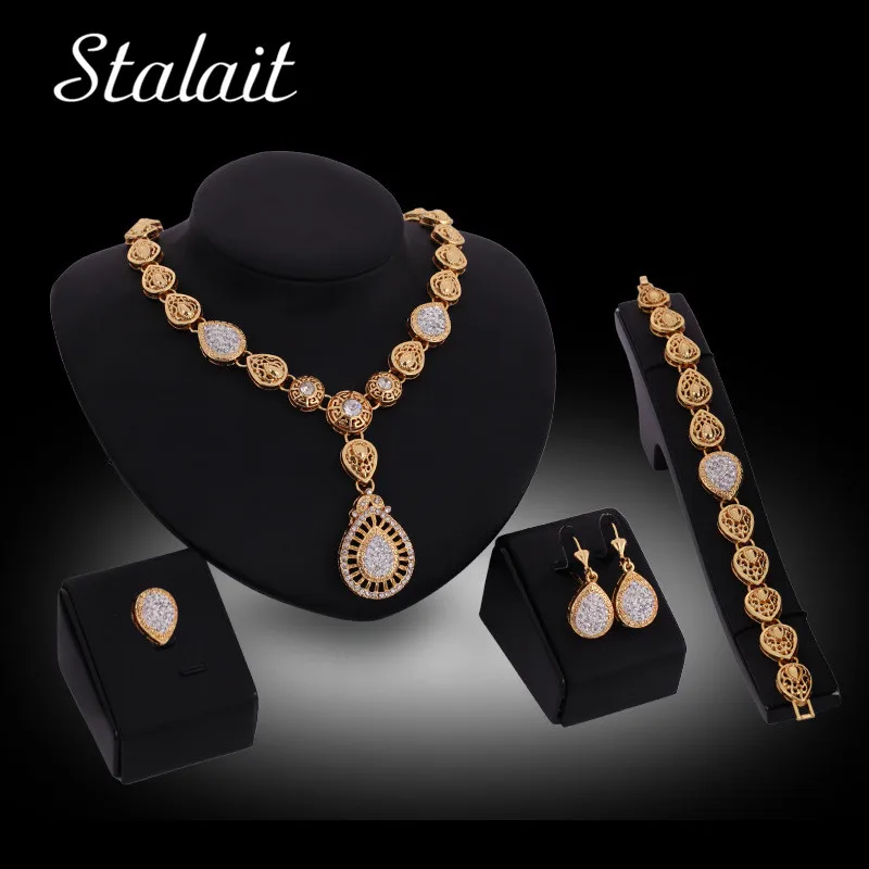 

Indian Gold Color Jewelry Set Statement Water Drop Necklaces Pendants Jewelry Sets Metal Ball Chain For Women Wedding Party