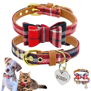 

9 Styles Cute Puppy Dog Cat Collar Personalized Engraved Pet ID Tag Collars For Small Cats Dogs Custom Chihuahua Collars Bowknot