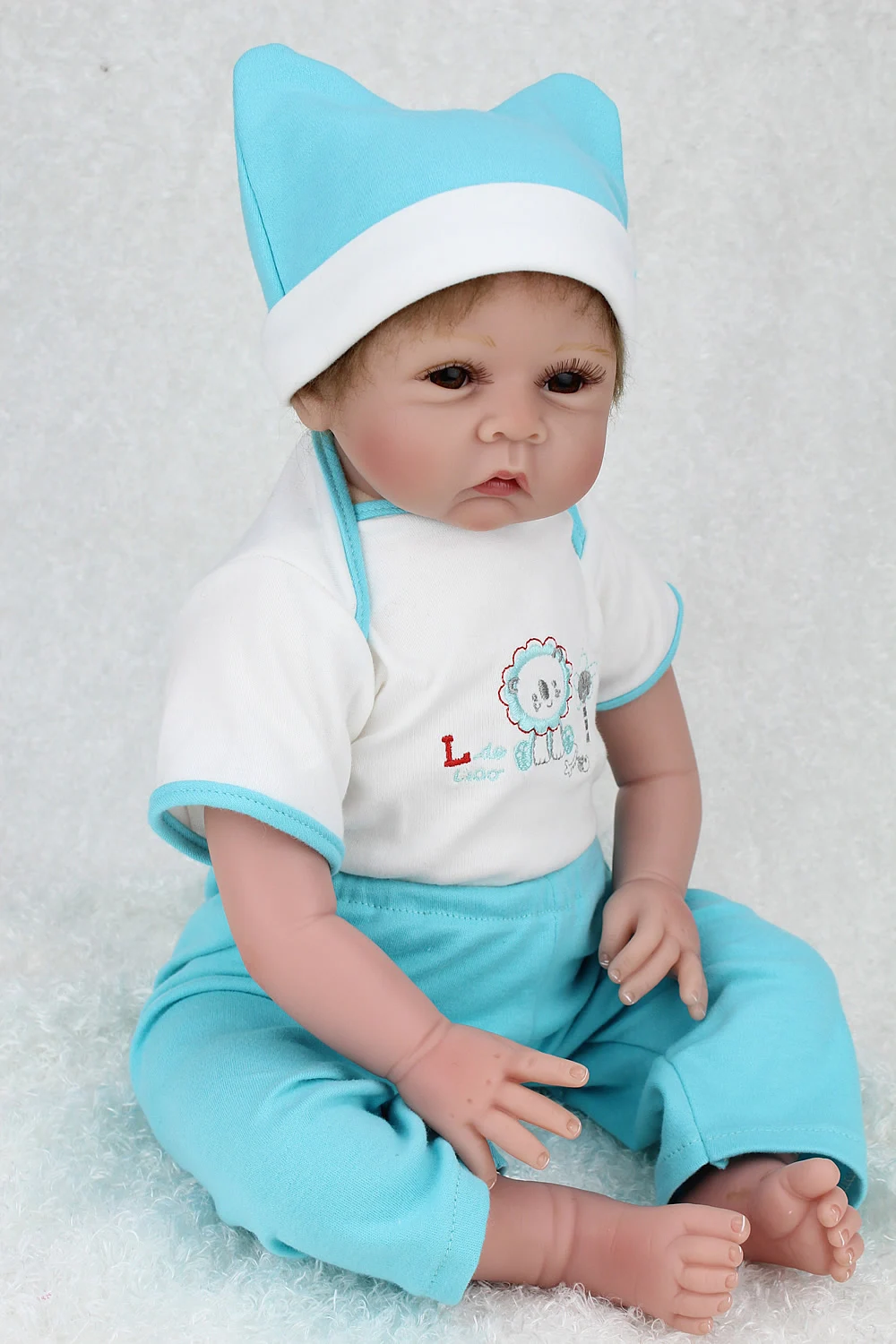 NPKDOLL детская одежда синий белый Reborn Кукла Одежда 22 дюймов 55 см для девочек и мальчиков Милая шапка хлопок