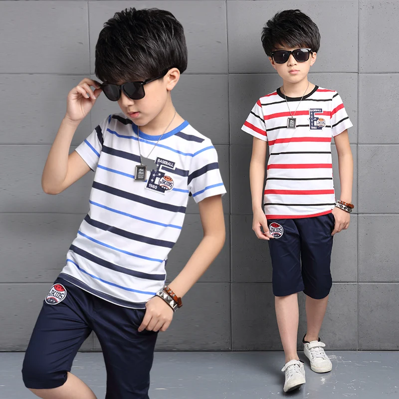 2017 heißer Baumwolle Kinder Jungen Striped T-shirt + neue Design Hosen 2 stücke Kleidung Set Kinder Kleidung Sets Hohe qualität