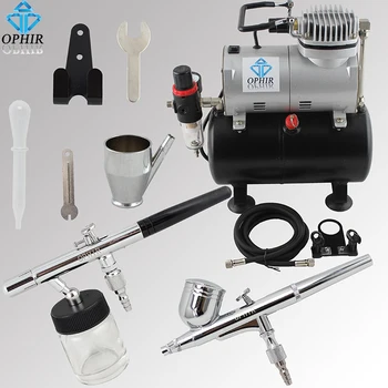 

OPHIR 2 Airbrush Kits with Air Tank Compressor for Model Hobby Makeup System Machine Cake Airbrush Compressor_AC090+AC004A+AC072
