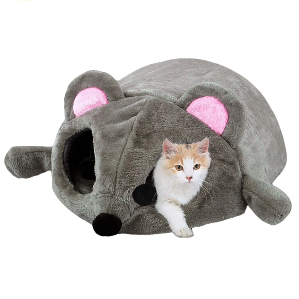 

Cat Pet Bed Tunnel Waterproof Grey Den Nest Cartoon Mouse House Bed Tent