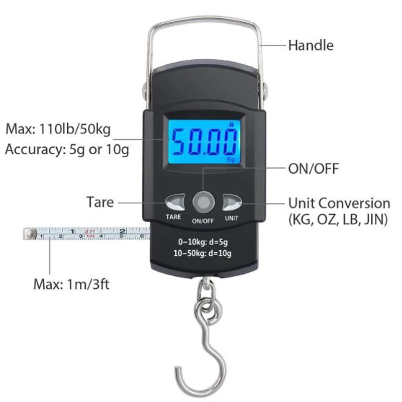 Electronic Balance Hand Scales,Mini Pocket Digital Travel Suitcase Luggage Scale,Precision Steelyard Scales For Fishing 50kg/10g