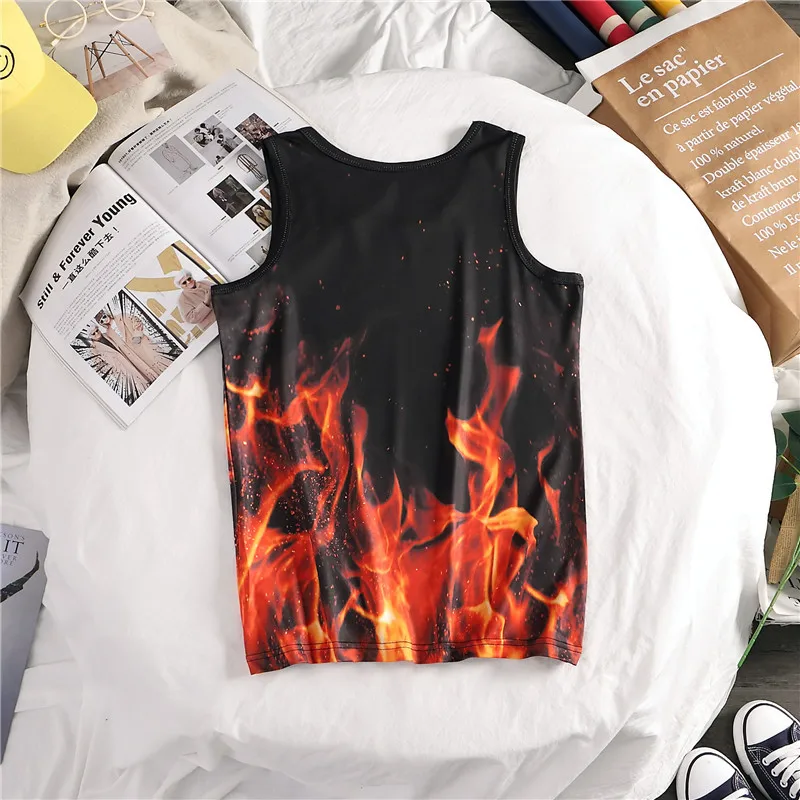 Мужские летние 3D забавные майки-безрукавки с принтом Fire Slim Fit бодибилдинг майка для фитнеса майка