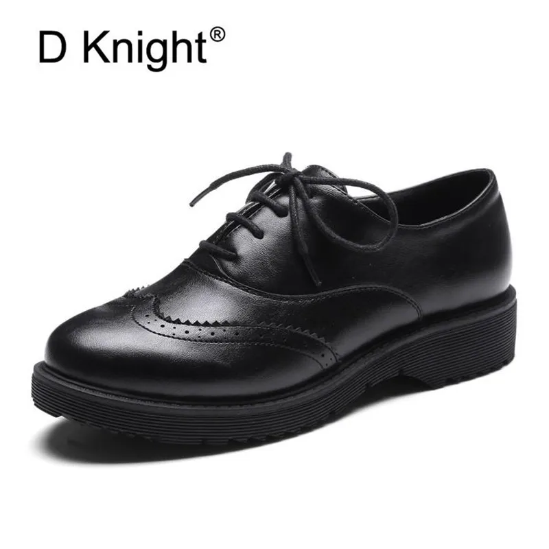 

2020 Spring Autumn Women Oxfords Shoes British Style Lace Up Brogues Oxfrods Shoes For Woman Large Size 34-43 Ladies Flats Shoes