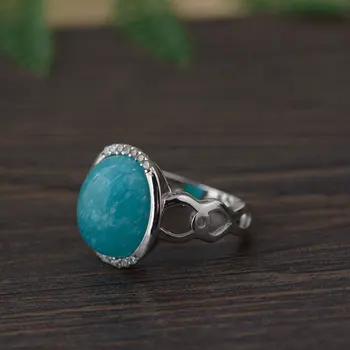 

FNJ Amazonite Ring 925 Sterling Silver Natural Stone New Fashion 100% Pure S925 Silver Ring for Women Jewelry USA Size 6-8