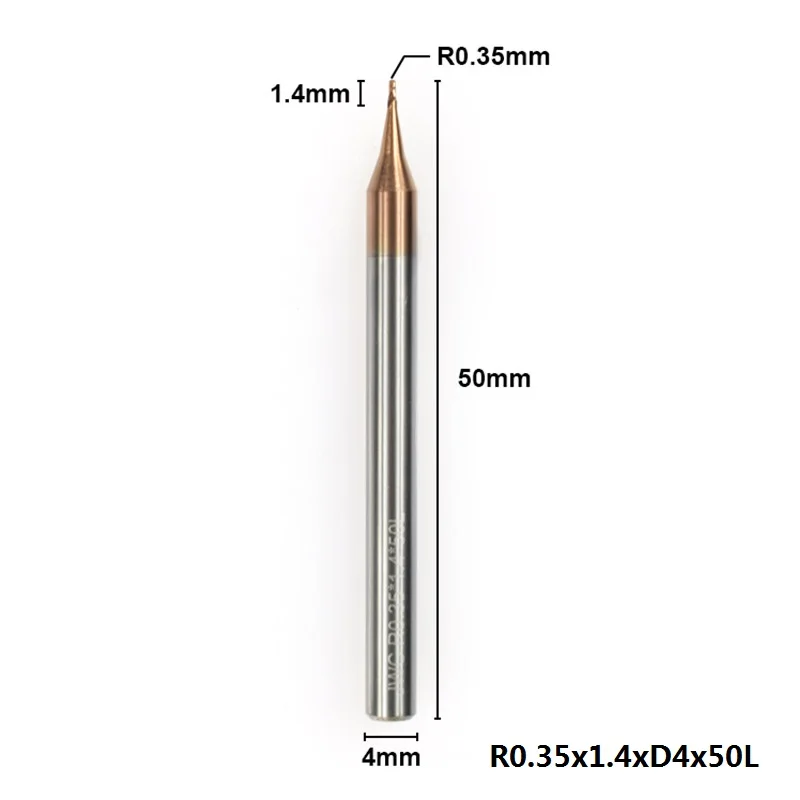 XCAN 1 шт. R0.1-R0.45 2 Флейта карбида вольфрама Концевая фреза 4 мм хвостовик TICN покрытием микро шаровой нос Концевая фреза ЧПУ фреза - Длина режущей кромки: 1pc R0.35xD4x50L