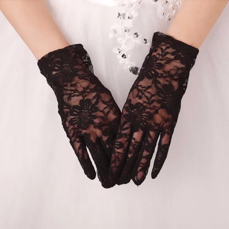 Кружевные наручные Свадебные перчатки белая слоновья кость красные черные женские свадебные перчатки для невесты свадебные перчатки пальцы Свадебные аксессуары