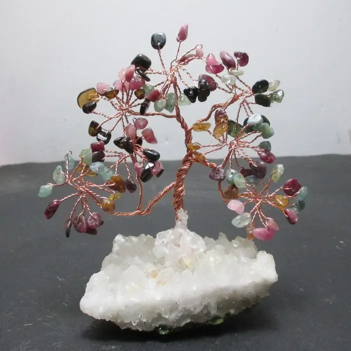 

Natural tourmaline crystal tree lucky tree pachira bonsai lucky decoration free shipping