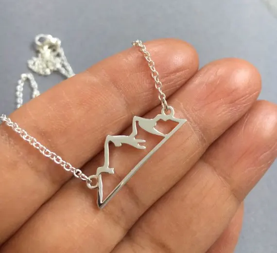 Geometric Snowy Mountain Top Range Necklace Colorado Wasatch Alpine Nature Hiking Camping Travel Wanderlust Landscape Necklaces