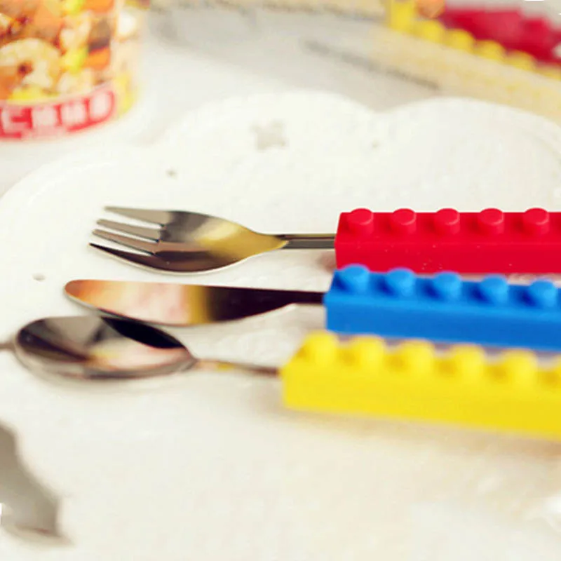 Лего Форма Силиконовые нержавеющая сталь набор посуды столовые приборы вилка нож набор совков Путешествия Дети Взрослые посуда для пасхи Вечерние