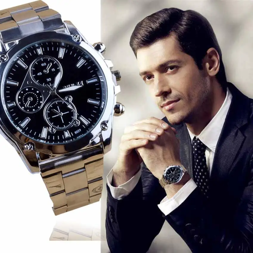 Новые модные мужские часы из нержавеющей стали, Спортивные кварцевые наручные часы для мужчин s, деловые часы, мужские часы 40