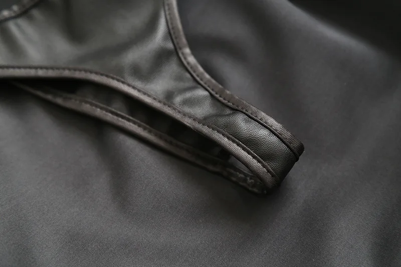 Мини юбка сексуальное порно-белье черный кожаный трусики для женщин трусики латекс платье Фетиш ПВХ эротические пикантные стринги для