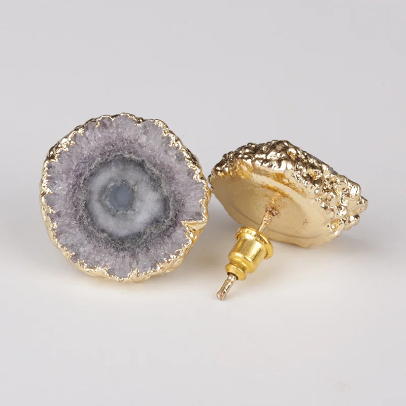 Минималистский Свет темно-серый черный натуральный Солор Друза, друзовидный толстый срез камня бисера Шарм золотые серьги гвоздики для женщин унисекс