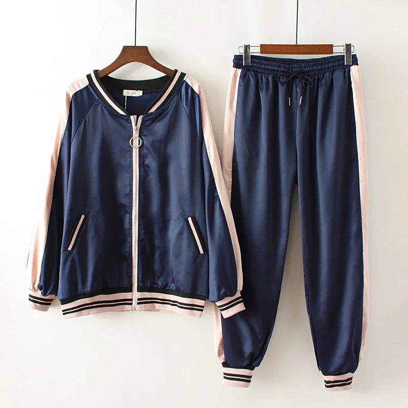 

Ubetoku 2019Women's striped patchwork two piece set zipper tracksuit sweatshirts pants plus size women's outfits(TZ23)