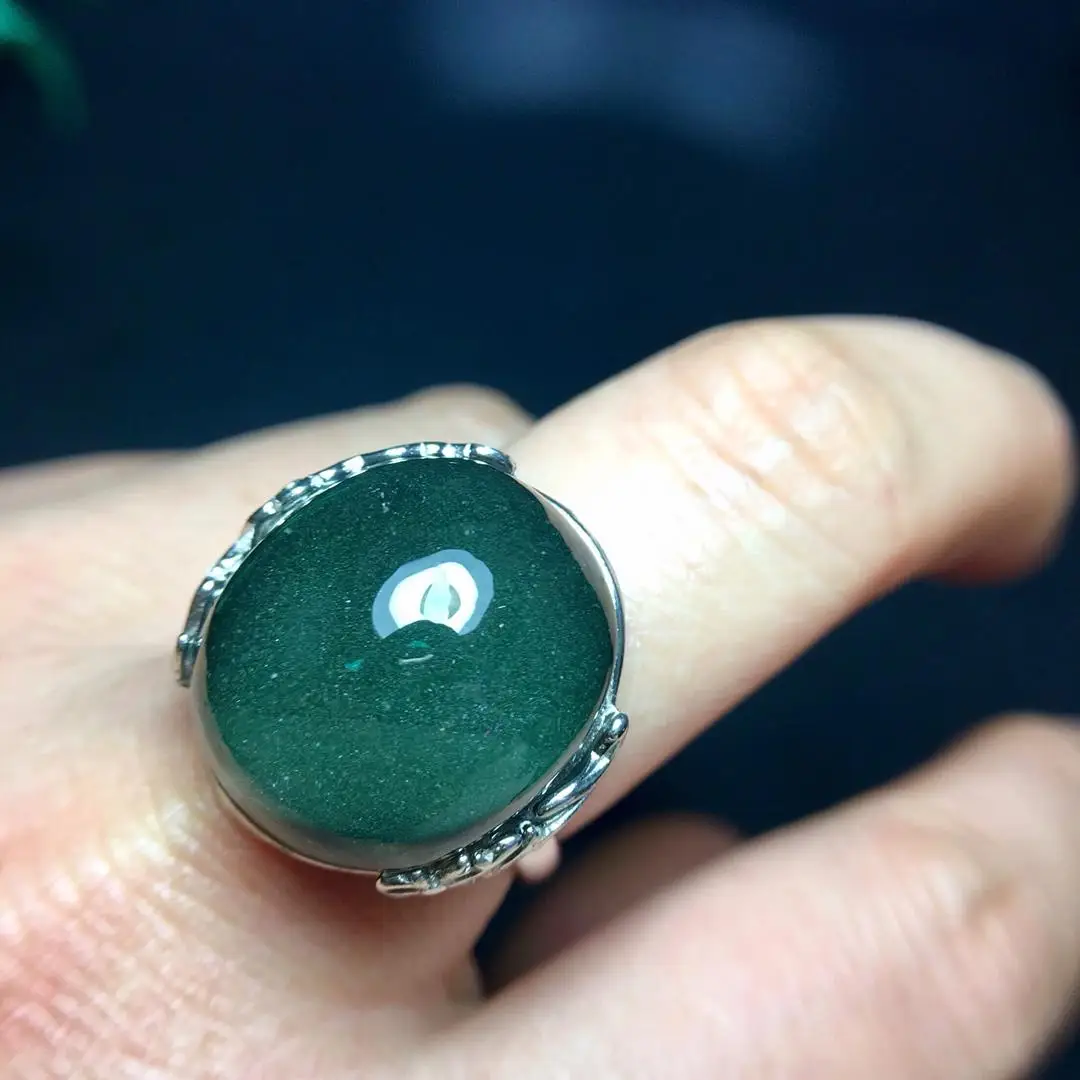 

NEW 18X16mm Natural Green Phantom Stone Ring Quartz Crystal Adjustable Ring 925 Silver for Woman Man Gift AAAAA Stone