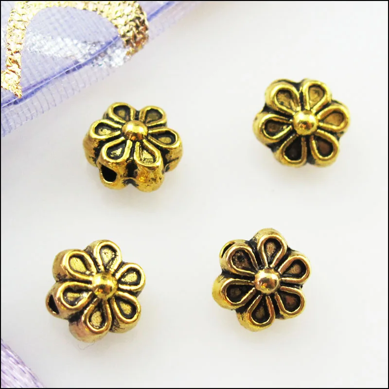 Бусины шармы в форме цветка тибетские золотистые 50 шт. 6 мм|beads charms|flower spacerflower spacer