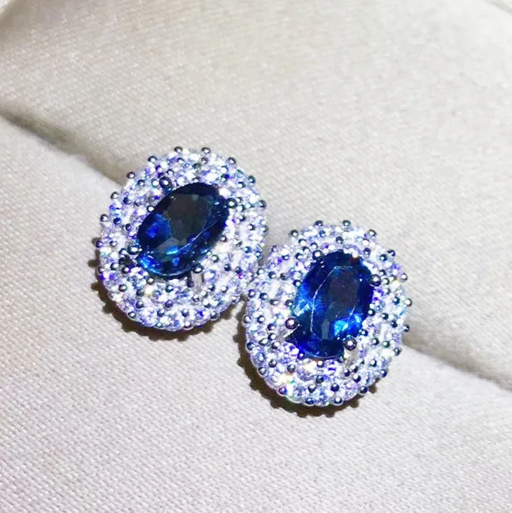 Ювелирные изделия, серьги-гвоздики с натуральным голубым топазом,, серебро 925 пробы 0.6CT* 2 шт, ювелирные изделия с драгоценным камнем# J19010911