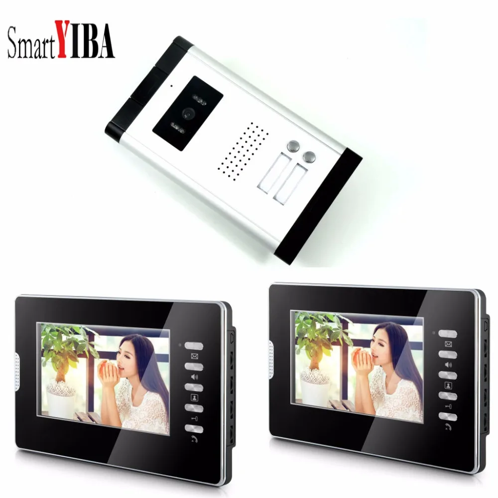

SmartYIBA 7'' color video door phone 2 monitors with 1 intercom doorbell can control 2 houses for multi apartment Free shipping