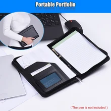 Carpeta portátil de cuero PU para negocios, organizador de documentos con soporte para tarjetas de negocios, taco Bloc de notas para oficina