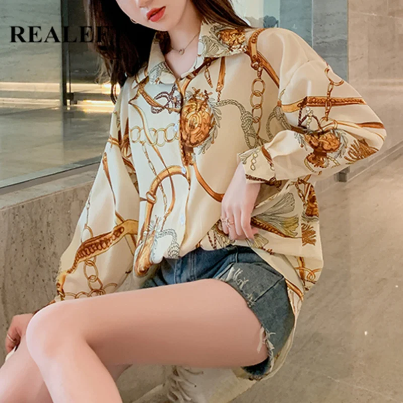 REALEFT 2019 осень новое поступление винтажные Цветочные женские блузки с принтом длинный рукав женские блузки и топы Свободные женские рубашки