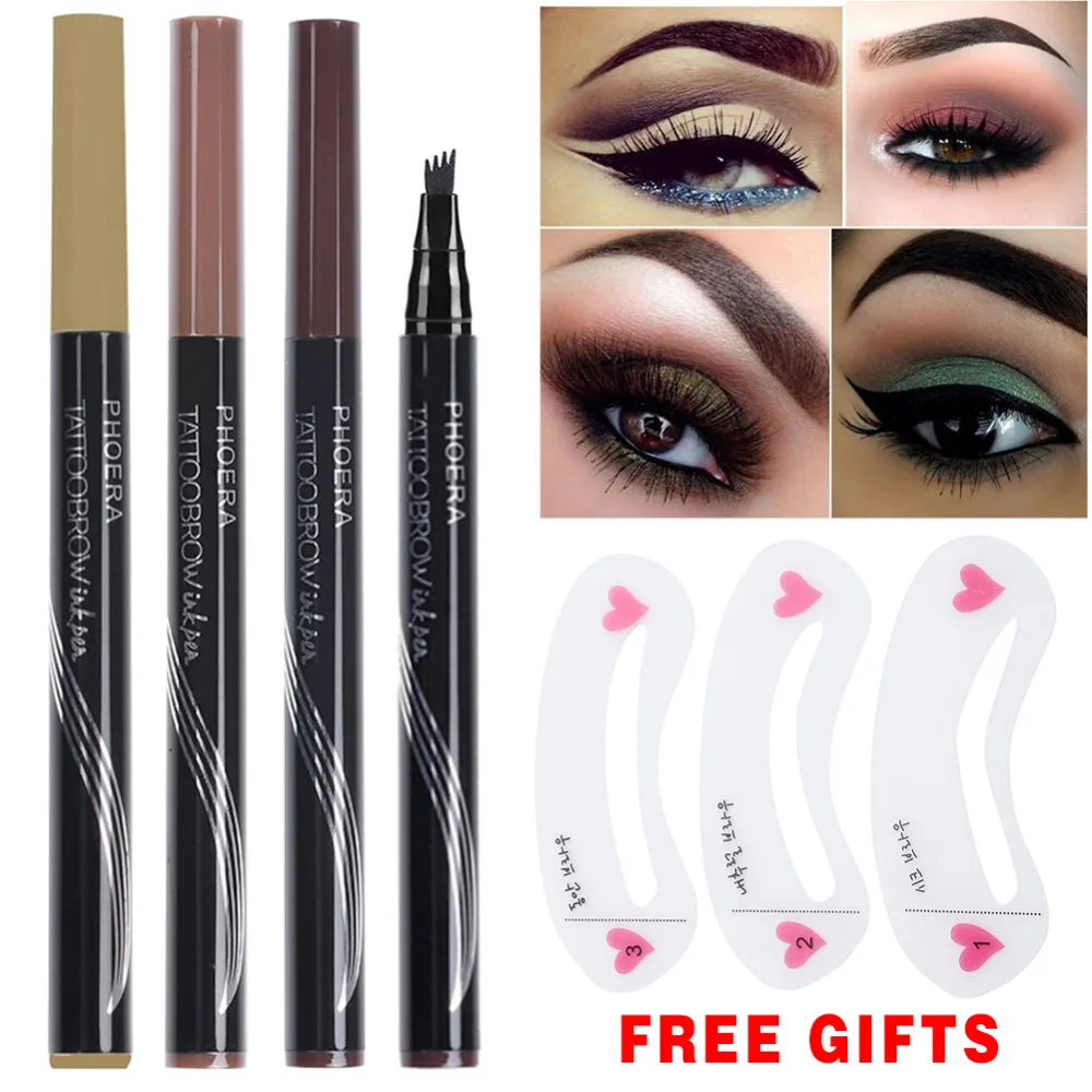 

PHOERA Full Set Automatic Waterproof Matte Eyebrow Pencil Lasting Cosmetics Eye Brow Pen With Free Gift Eyebrow Stencil TSLM2