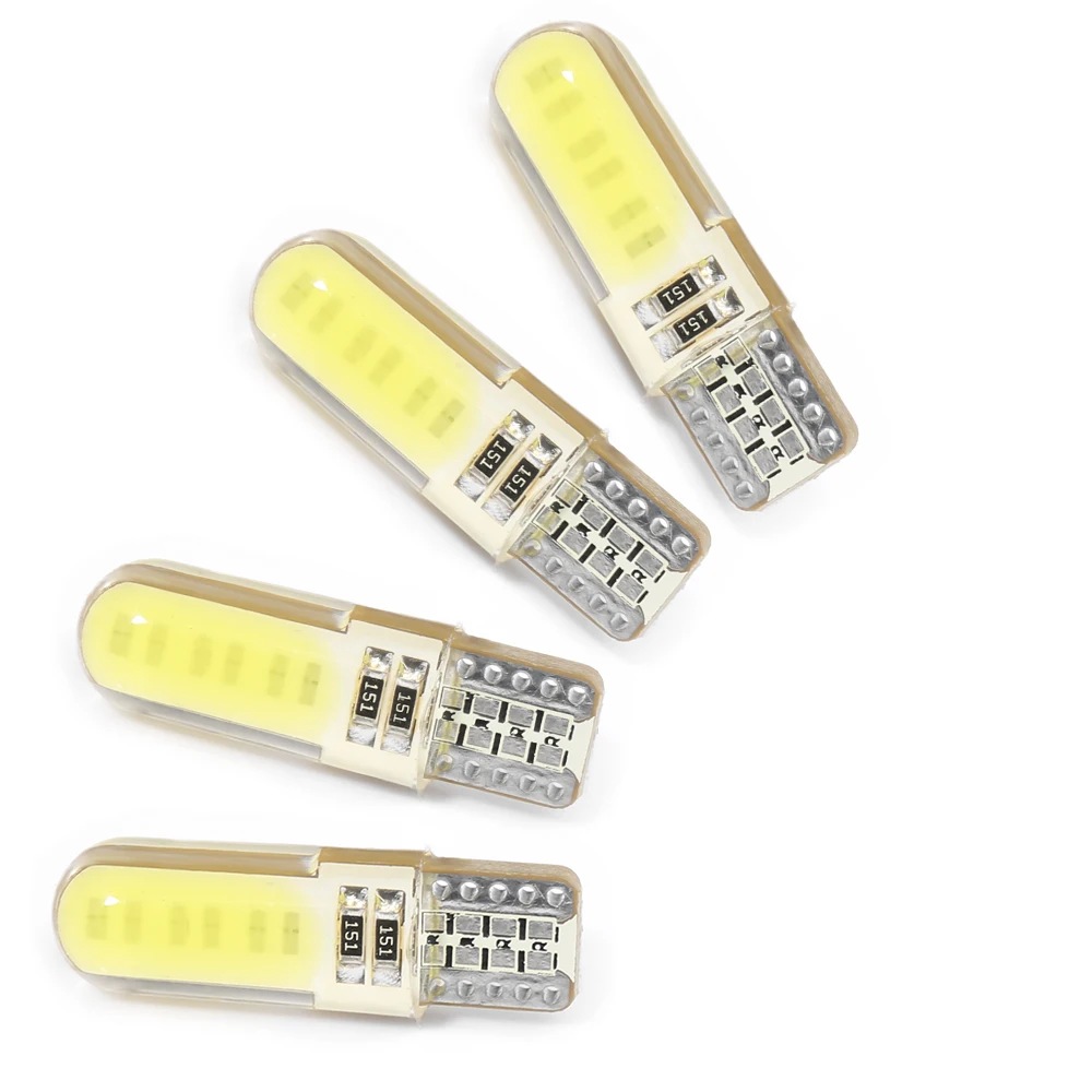 

4 PCS T10 Led Cob Car Bulbs T10 W5W 12V Silicone Car Interior Lights White Yellow Blue License Plate Wedge Parking Lamps