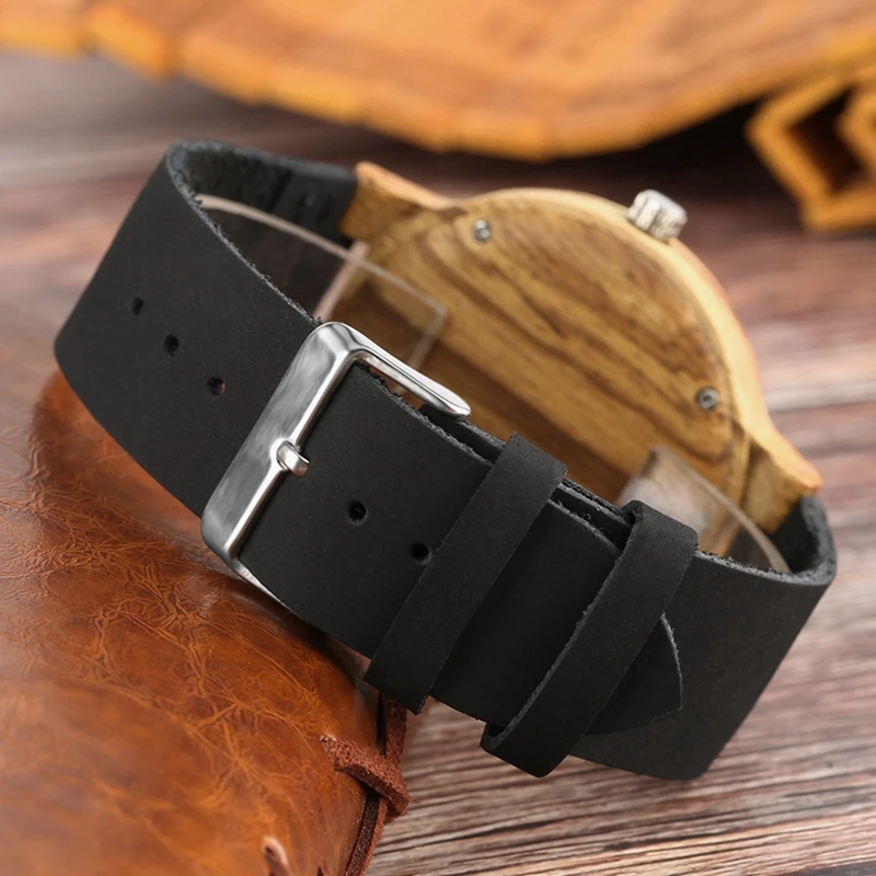 Ретро деревянные часы для мужчин Уникальный Темно-синий циферблат бамбуковые часы черная кожа военные спортивные часы мужские кварцевые наручные часы Reloj Hombre