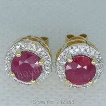 New Fashion Red Ruby Stub Earrings Solid 14Kt Yellow Gold Vintage Round 6.5mm Blood Red Ruby Earrings ESR006