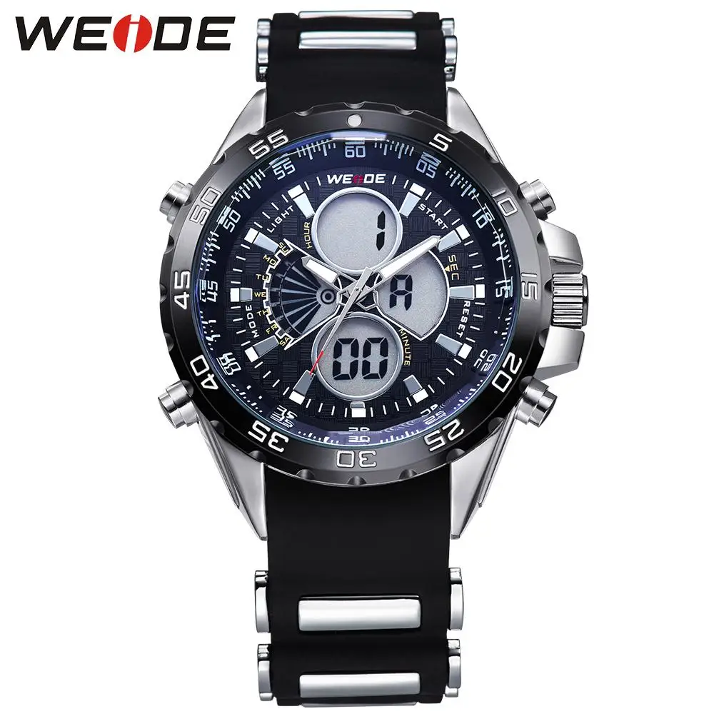 ФОТО WEIDE Popular Brand Mens Digital Dual Time Watch Stainless Steel Back Big Dial 30M Waterproof LCD Watches Original Gifts