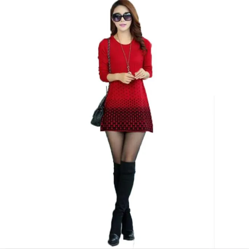Стиль, женские вязаные платья, весна-осень, мини-платье-свитер, женское элегантное облегающее платье, свитер и пуловеры AB028 - Цвет: Красный