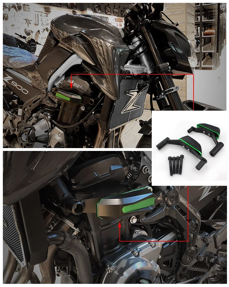 Green CNC Front Wheel Frame Sliders Crash Pad Frame Protectors For Kawasaki Z650