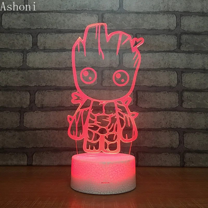 Милый Groot 3D настольная лампа Новинка светодиодный ночник домашний декор 7 цветов