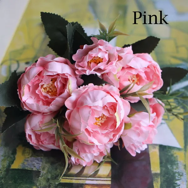 1 букет европейские красивые свадебные пионы шелковые искусственные цветы дешевые искусственные цветы для свадьбы Вечерние украшения дома - Цвет: Pink