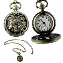 Женские кварцевые карманные часы 1 шт. бронзовая Бабочка цветок ажурная крышка винтажное ожерелье часы кулон брелок 30M12