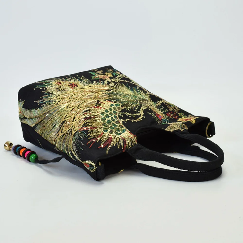 2018 New Canvas Women Handbag National Phoenix Embroidered Shoulder Totes Messenger Bag Leisure Crossbody Beach Travel Bag