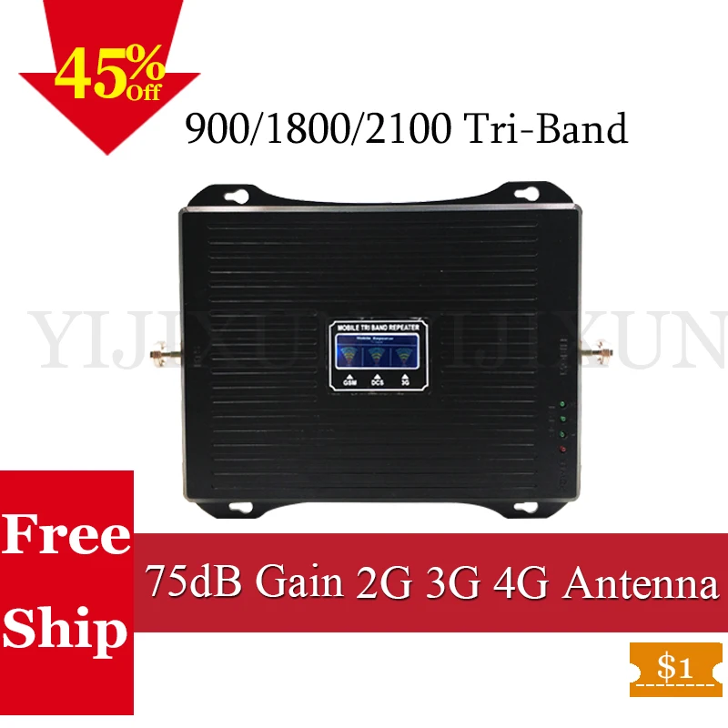 

Russia 900 1800 2100 GSM Repeater DCS WCDMA 2G 3G 4G LTE cellular Signal Booster 2G 3G 4G LTE 1800 75dB Mobile Signal Amplifier