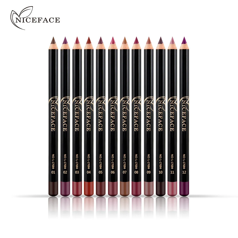 Niceface, 12 цветов, профессиональный карандаш для губ, водостойкий, стойкий Контурный карандаш для губ, мягкий, красный, телесный, макияж