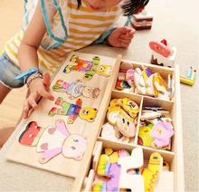little bear change clothes Children’s early education Wooden jigsaw Puzzle Dressing game Baby Wooden Puzzle toys free shipping