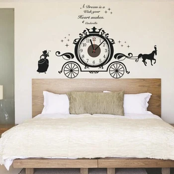

Real Princess Child Real Carriage Large Mute Clock Diy Wall Stickers Suit for Chrismas Decoration Princess's Carriage Diy Film