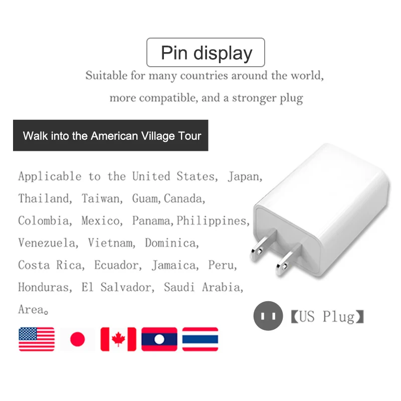 Адаптер для США 5 в 2 А штепсельная Вилка быстрой зарядки с одним USB портом