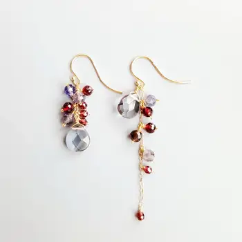

LiiJi Genuine Iolites Garnet Grey Quartzs 925 Sterling Silver Handmade Unique Earrings Delicate Jewelry For Women Gift