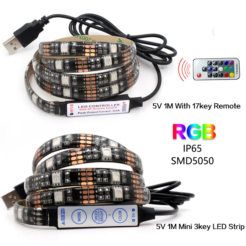 2017 5 в светодиодный светильник USB Светодиодная лента полный комплект 5050 rgb полоса 1