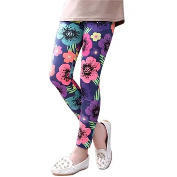 

6 Colors Children Kids Girls Leggings Pants Flower Floral Printed Elastic Long Trousers 2-14Years Old