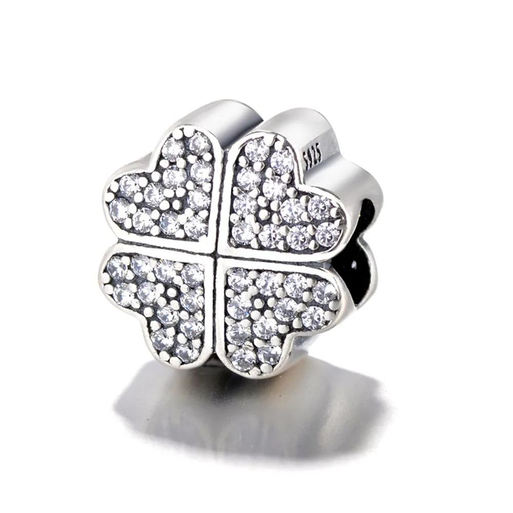 

Authentic 925 Sterling Silver Charm Bead Charming Clover Crystal Beads For Original Pandora Charm Bracelets & Bangles Jewelry