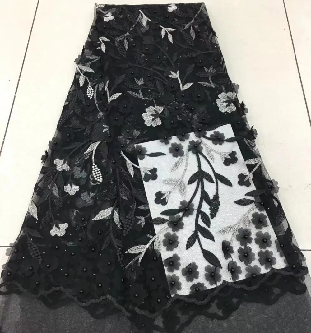 

2018 Latest Fashion African Lace Fabric Handmade Of Beaded And 3D Big Flowers African French Lace Fabric High Quality Wedding