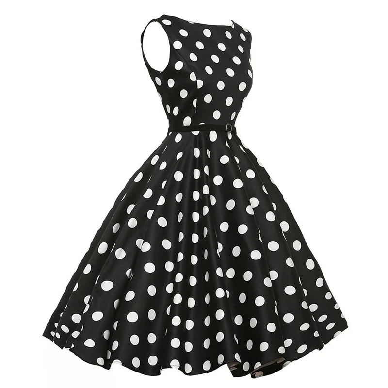 Kostlich 2018 Women Dot Printed Big Swing Dress Summer O-Neck Casual Ladies Dresses Hepburn Vintage Dress With Sashes Plus Size  (7)