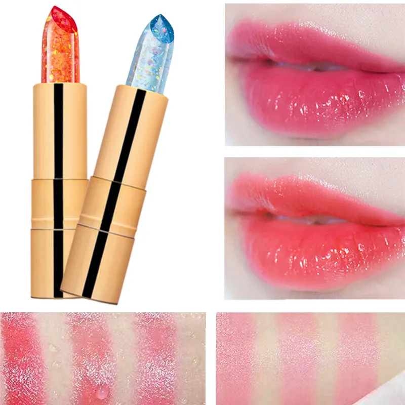 Moisturizer Long-lasting Jelly Gold foil Lipstick Makeup Temperature Changed Colorful Lip Blam Pink Pintalabios Transparent