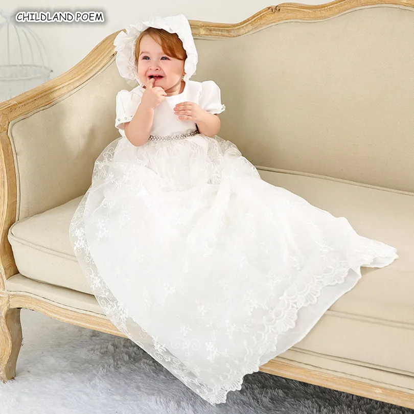 

Baby Christening Gown Dress Long Lace Newborn First 1st 1 Year Birthday Party Wedding Baby Dress Baby Shower Baptism Dress